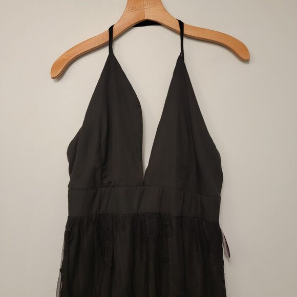 NWT Windsor Women's Black Spaghetti Strap Floral Lace Long Maxi Dress Sz Large - Picture 2 of 12